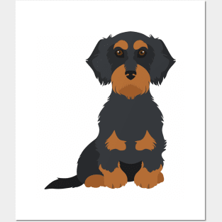 Wired Black Tan Sitting Dachshund Posters and Art